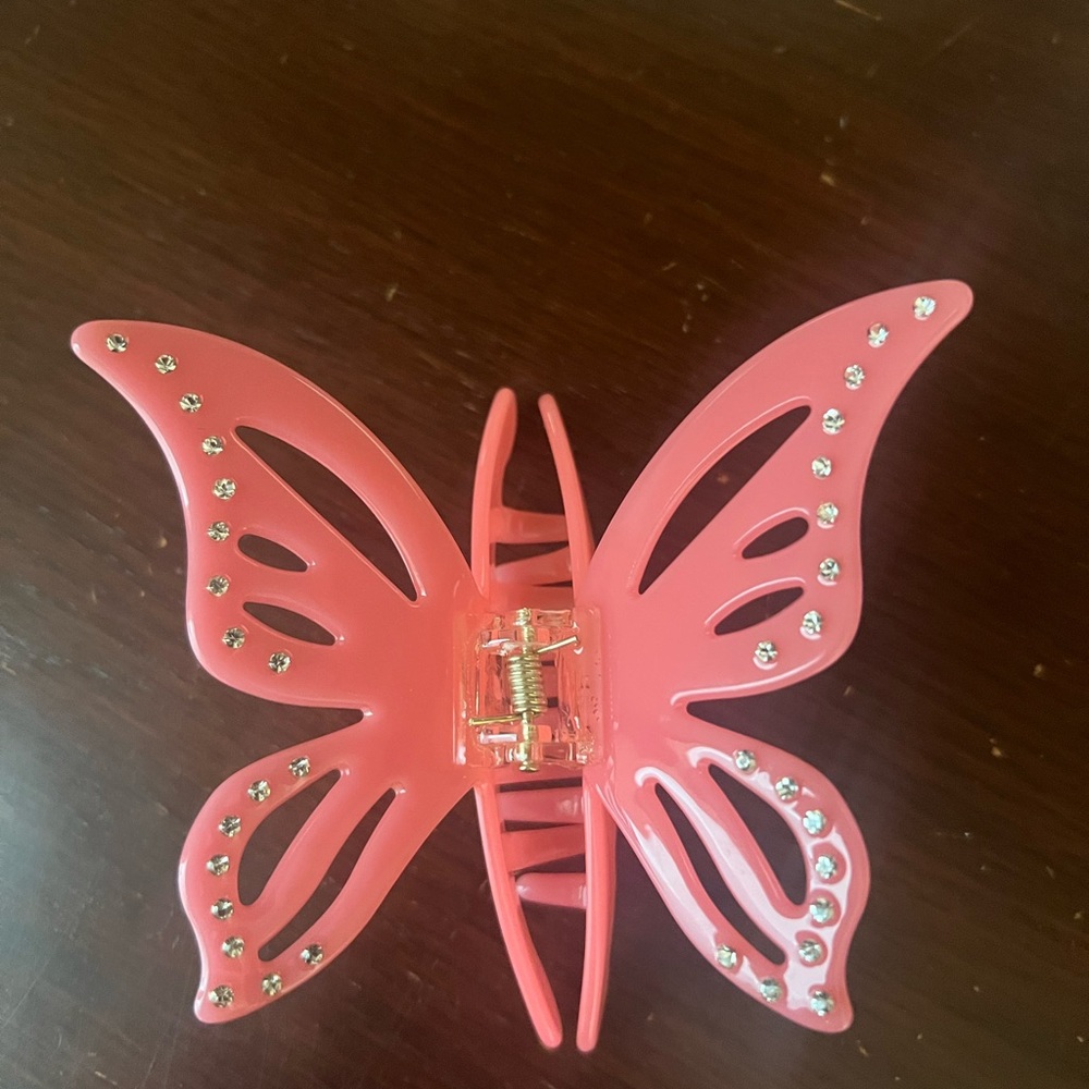 Pink Butterfly Hair Clip with Rhinestones